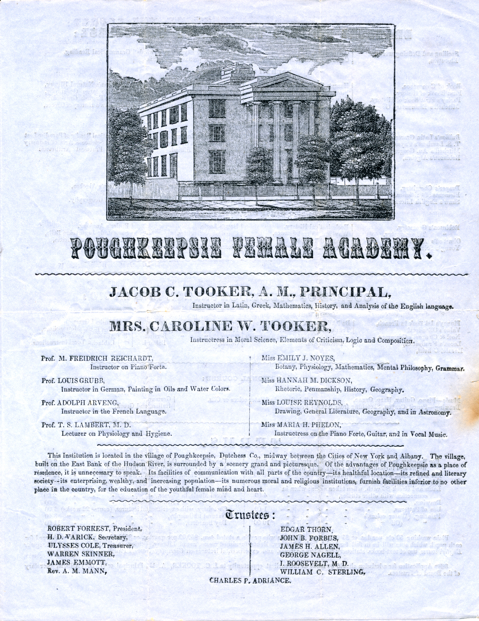 Poughkeepsie Female Academy "brochure" c.1853